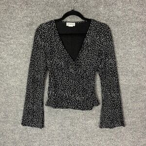 Vintage Y2K Metaphor Womens Small Black Metallic Sparkle Wrap Top Long Bell